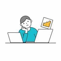 Investor analyzing trade graph on a laptop in this detailed illustration. Ideal for financial presentations, reports, and educational materials. High-quality and precise design vector