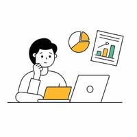 Investor analyzing trade graph on a laptop in this detailed illustration. Ideal for financial presentations, reports, and educational materials. High-quality and precise design vector