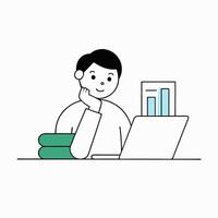 Investor analyzing trade graph on a laptop in this detailed illustration. Ideal for financial presentations, reports, and educational materials. High-quality and precise design vector