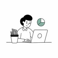 Investor analyzing trade graph on a laptop in this detailed illustration. Ideal for financial presentations, reports, and educational materials. High-quality and precise design vector