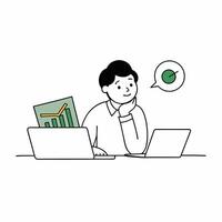 Investor analyzing trade graph on a laptop in this detailed illustration. Ideal for financial presentations, reports, and educational materials. High-quality and precise design vector