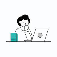 Investor analyzing trade graph on a laptop in this detailed illustration. Ideal for financial presentations, reports, and educational materials. High-quality and precise design vector