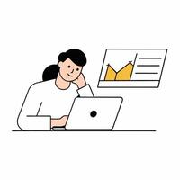 Investor analyzing trade graph on a laptop in this detailed illustration. Ideal for financial presentations, reports, and educational materials. High-quality and precise design vector