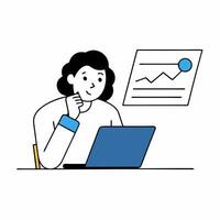 Investor analyzing trade graph on a laptop in this detailed illustration. Ideal for financial presentations, reports, and educational materials. High-quality and precise design vector