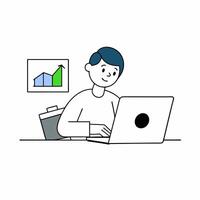 Investor analyzing trade graph on a laptop in this detailed illustration. Ideal for financial presentations, reports, and educational materials. High-quality and precise design vector