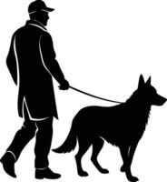 man walking with german shepherd on white background vector