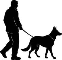 man walking with german shepherd on white background vector