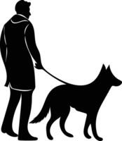 man walking with german shepherd on white background vector