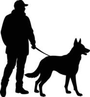 man walking with german shepherd on white background vector