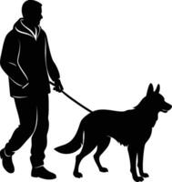 man walking with german shepherd on white background vector