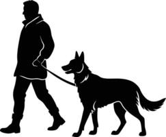 man walking with german shepherd on white background vector