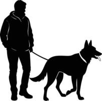 man walking with german shepherd on white background vector