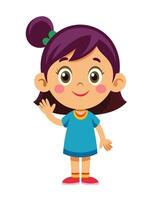 Cute little girl cartoon waving hand on white background vector