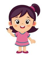 Cute little girl cartoon waving hand on white background vector