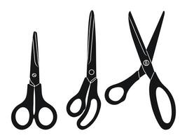 Stationery scissors, different shape and position of the blades, tool silhouette sketch vector
