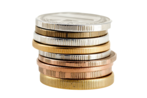a stack of coins on a transparent background png