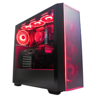 a computer case with purple lights on it on transparent background png