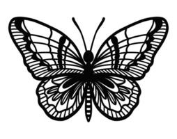 Single linear butterfly on a white background. Vintage style black vector