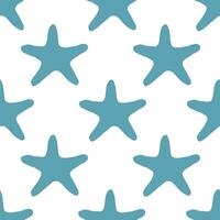 Underwater seamless pattern with starfish silhouette illustration in blue color. Sea star sketch, seashell drawing. Summer beach seaside print for background, textile, fabric, wrapping paper vector