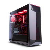 a computer case with purple lights on it on transparent background png