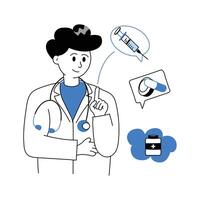 A hand drawn illustration of doctor thought vector