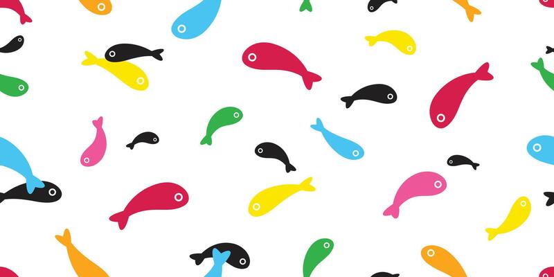 fish Seamless pattern tuna salmon cartoon pet shark dolphin whale sea ocean gift wrapping paper repeat wallpaper tile background animal illustration doodle design scarf isolated