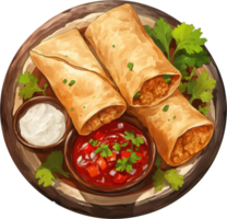 Crispy Taquitos with Salsa and Sour Cream png