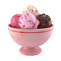 Three Scoops Of Ice Cream In A Bowl On A Transparent Background. png