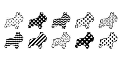 dog french bulldog icon polka dot checked striped paw footprint pattern bone food puppy character cartoon pet symbol scarf isolated tattoo stamp clip art illustration design vector