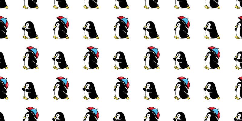 penguin seamless pattern umbrella raining bird duck cartoon tile background repeat wallpaper gift wrapping paper illustration design scarf isolated