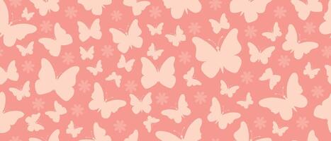 Seamless pattern with elegant silhouettes of butterflies on a peach background. vector