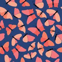 Seamless pattern with butterflies on a blue background. vector