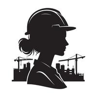Profile silhouette of a female architect, engineer or construction worker. illustration with white background vector