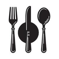 Set of fork, knife, spoon. Logotype menu. Set in flat style. Silhouette of cutlery. illustration vector