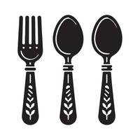 Set of fork, knife, spoon. Logotype menu. Set in flat style. Silhouette of cutlery. illustration vector