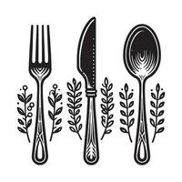 Set of fork, knife, spoon. Logotype menu. Set in flat style. Silhouette of cutlery. illustration vector
