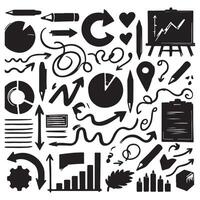 Charcoal hand drawn pencil arrows, business scribbles and circle boxes set. Chalk marker curved squiggle textured elements and lines. illustration of freehand crayon sketch vector