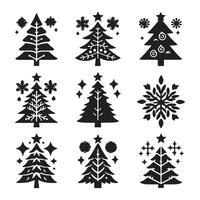 Christmas tree icon set. illustration of pine silhouette vector