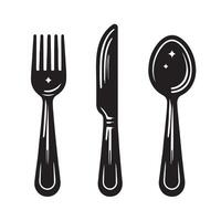 Set of fork, knife, spoon. Logotype menu. Set in flat style. Silhouette of cutlery. illustration vector