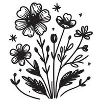 Hand drawn flower doodles. Hand drawn sketch of spring flower plant. simple flower with white background vector