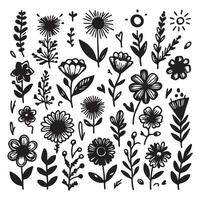 Hand drawn flower doodles. Hand drawn sketch of spring flower plant. simple flower with white background vector