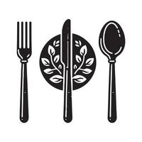 Set of fork, knife, spoon. Logotype menu. Set in flat style. Silhouette of cutlery. illustration vector