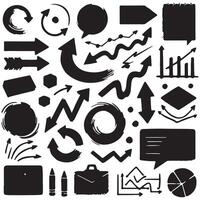 Charcoal hand drawn pencil arrows, business scribbles and circle boxes set. Chalk marker curved squiggle textured elements and lines. illustration of freehand crayon sketch vector
