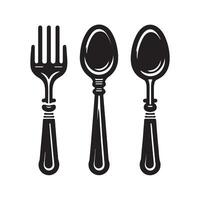 Set of fork, knife, spoon. Logotype menu. Set in flat style. Silhouette of cutlery. illustration vector
