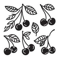a single-line black cherry silhouette set with a white background vector