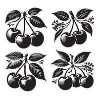 a single-line black cherry silhouette set with a white background vector