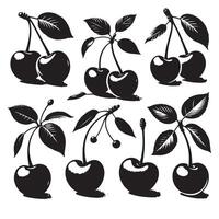 a single-line black cherry silhouette set with a white background vector