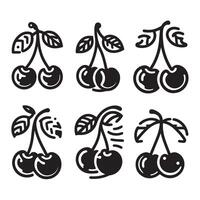 a single-line black cherry silhouette set with a white background vector