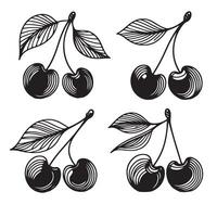 a single-line black cherry silhouette set with a white background vector