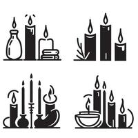 A single line black candle silhouette set white background vector